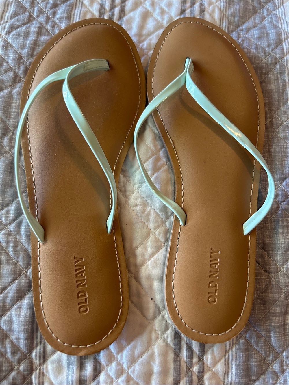 Old Navy Brown Flip Flops with Mint Straps